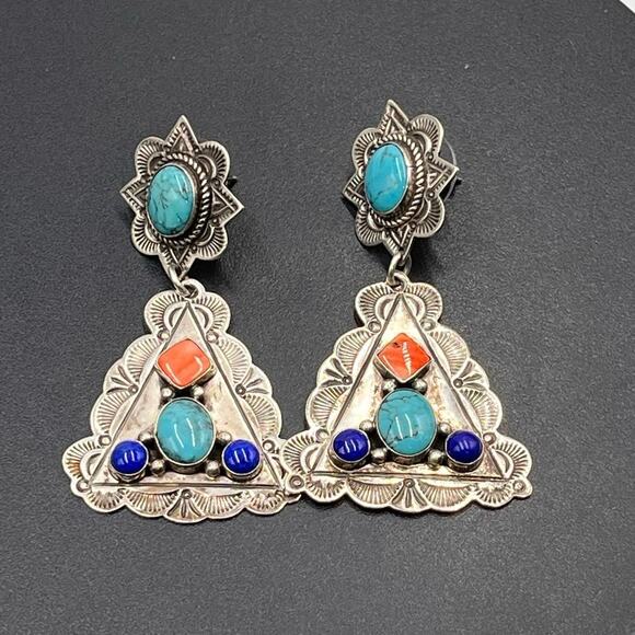 Silver and Turquoise Geometric Earrings